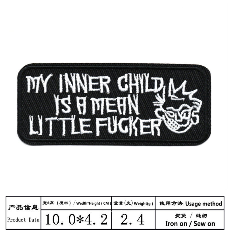 Wholesale Badge Embroidered with Black and White English Letters Rectangular Patch